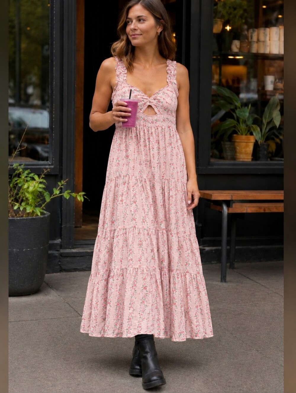 Trixxi pink floral flutter sleeve dress